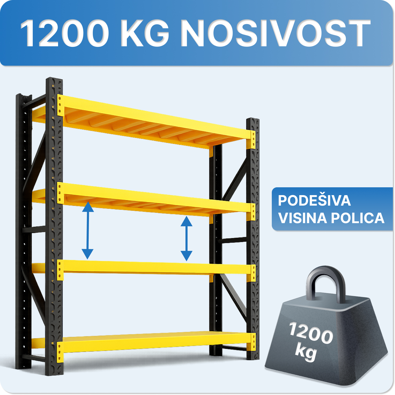 Metal shelf with 1200 kg capacity
