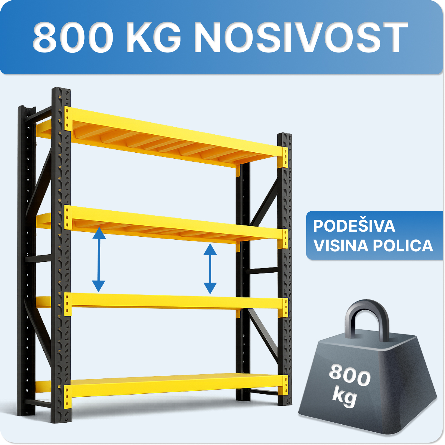 Metal shelf with 800 kg capacity
