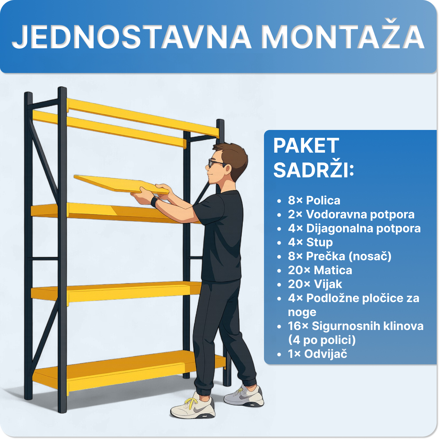Easy metal shelving assembly