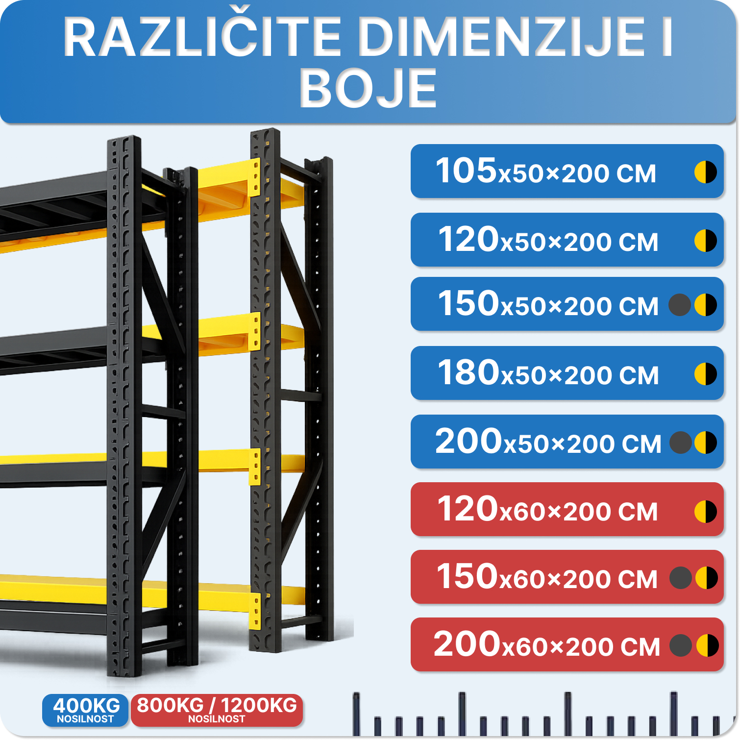 Metal shelving available in several dimensions