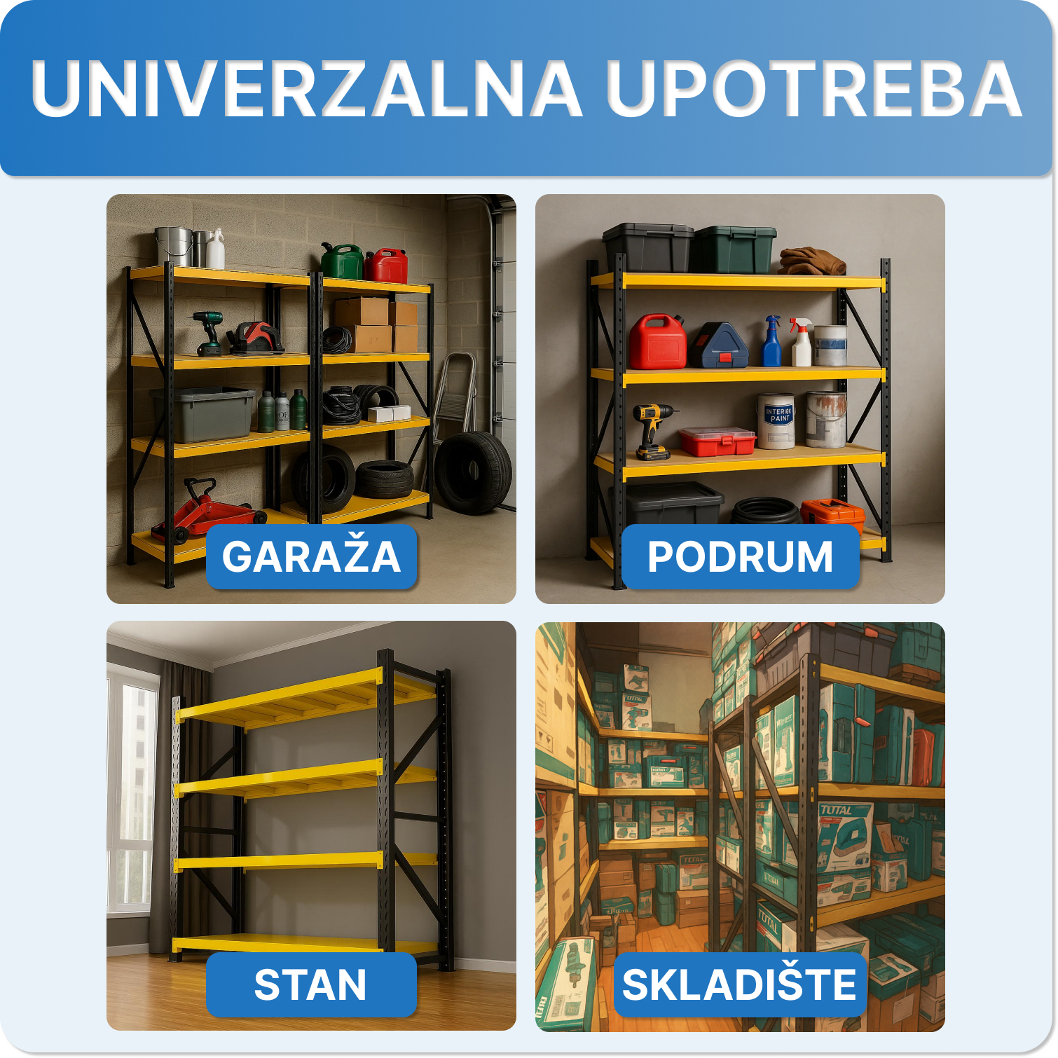 Versatile metal shelving